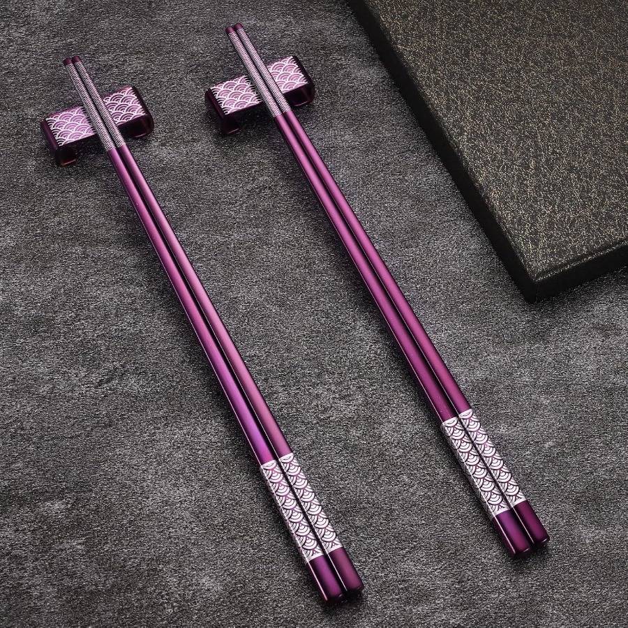 Conjunto de Hashis Reutilizáveis de Titânio e Aço Inoxidável com Suporte para Refeições e Viagens Estilo Japonês Leve Talheres 18/8