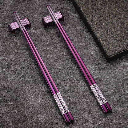 Conjunto de Hashis Reutilizáveis de Titânio e Aço Inoxidável com Suporte para Refeições e Viagens Estilo Japonês Leve Talheres 18/8