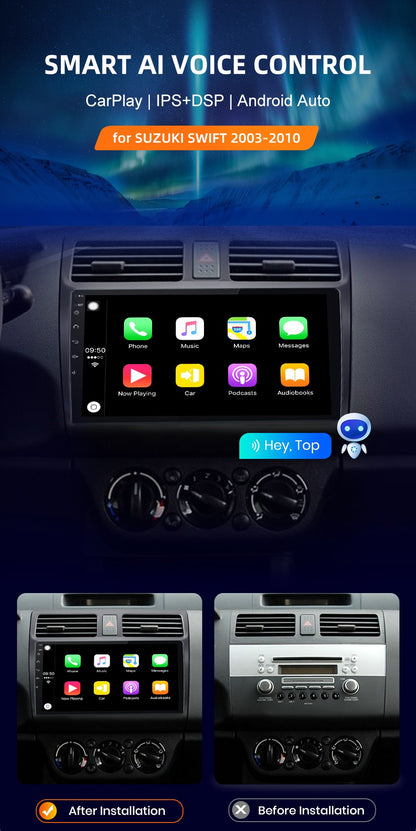 For Suzuki Swift 2003 - 2010 Wireless CarPlay for Apple Android Auto Car Radio GPS IPS RDS FM WiFi BT 4G 8Core Multimedia Stereo