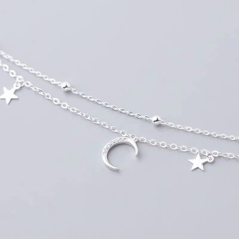 Sparking 925 Sterling Silver Star Moon Bracelets For Women Girls Vintage Korean Crystal Bracelets Party Charm Jewelry Gifts