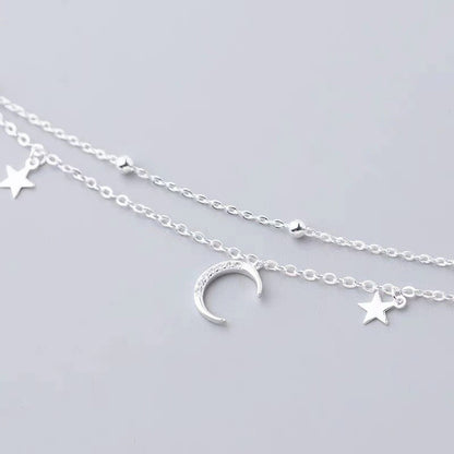 Sparking 925 Sterling Silver Star Moon Bracelets For Women Girls Vintage Korean Crystal Bracelets Party Charm Jewelry Gifts