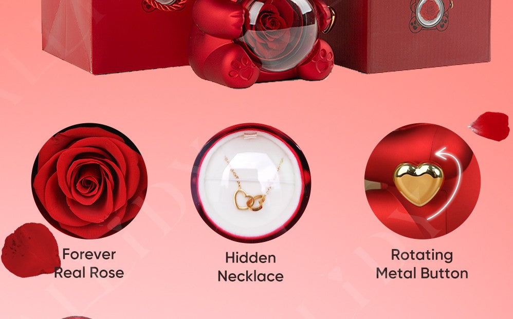 2025 Hot Eternal Rose Teddy Bear Gift Box with Custom Necklace Jewelry Set Valentine's Birthday Holiday Gift Back School Gift