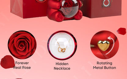 2025 Hot Eternal Rose Teddy Bear Gift Box with Custom Necklace Jewelry Set Valentine's Birthday Holiday Gift Back School Gift