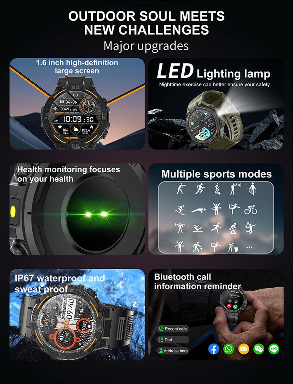 Smartwatch Militar de Outdoor 2025 Novo GPS Display Ultra HD de 1.52" Chamada Bluetooth Frequência Cardíaca IP69K À Prova D'água AI Smartwatch Masculino