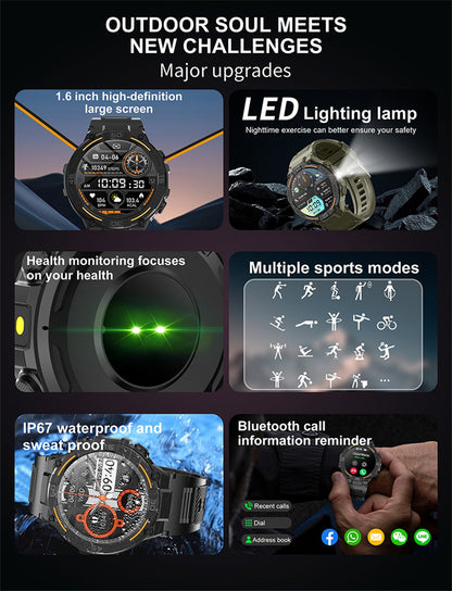 Smartwatch Militar de Outdoor 2025 Novo GPS Display Ultra HD de 1.52" Chamada Bluetooth Frequência Cardíaca IP69K À Prova D'água AI Smartwatch Masculino