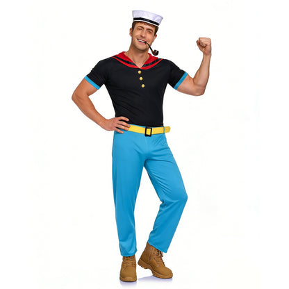 Classic Cartoon Popeye the Sailor Cosplay Costume With Hat Funny RolePlay Outfits For Men WOman Takerlama