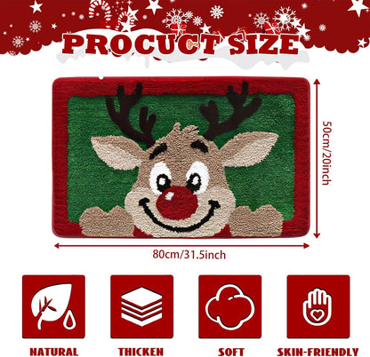 VIAMA Christmas Bathroom Rug Cute Plush Living Room & Bedroom Rug Non-Slip Absorbent Entryway Doormat Holiday Home Decor
