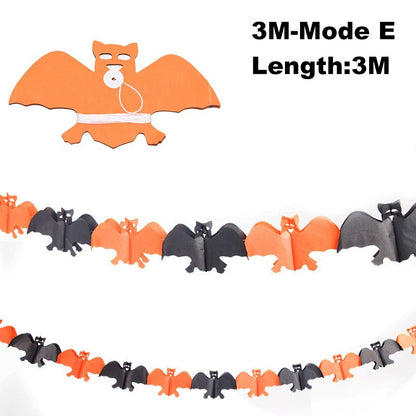 3Meter Halloween Hanging Garland Bunting Bat Pumpkin Ghosts Spider Paper Banner Halloween Party Decorations Horror Props