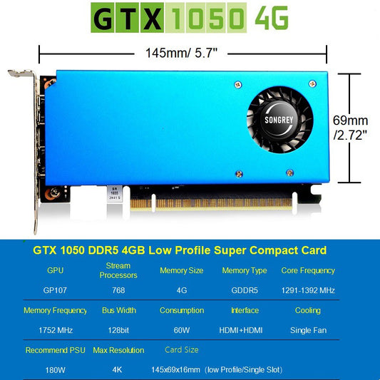 SRhonyra GTX 1050 4GB GDDR5 Low Profile GPU,HDMI+DP Output,for SFF PC/OPS/Industrial Computer,Gaming and Office Graphics Card
