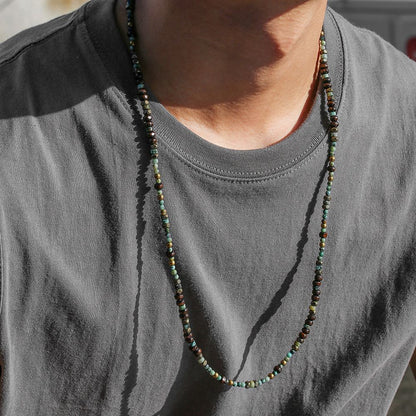 Colar Masculino 1PC Estilo Étnico Retrô Africano de Pedra para Homens Hippie Boêmia Colar Longo de Contas Masculino Joia Tribal Colar Masculino