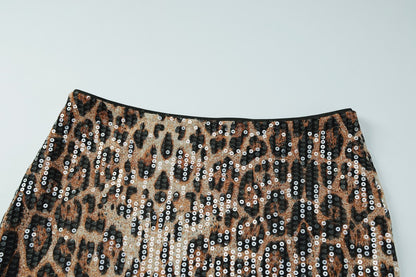 Dulzura Summer Latest Fashion Elegant High Waist Sequins Sexy Slim Leopard Print Short Skirt Party Club Street Clothes Wholesale
