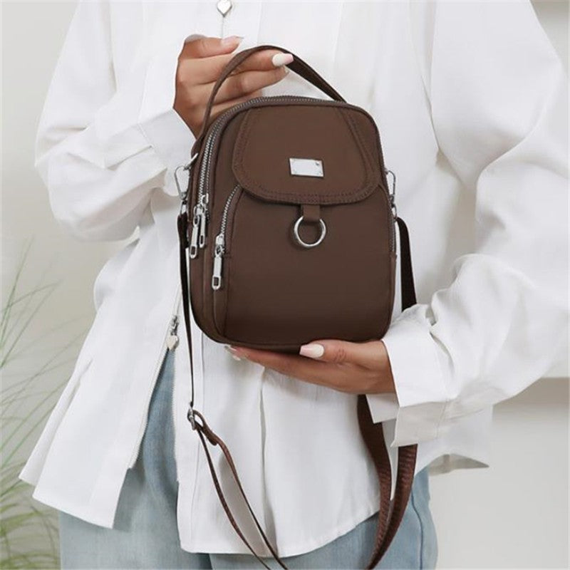 Lightweight Nylon Women's Crossbody Bag, Casual Mini Handbag with Multiple Zip Pouch, Chic Design Shoulder Bag for Everyday Use