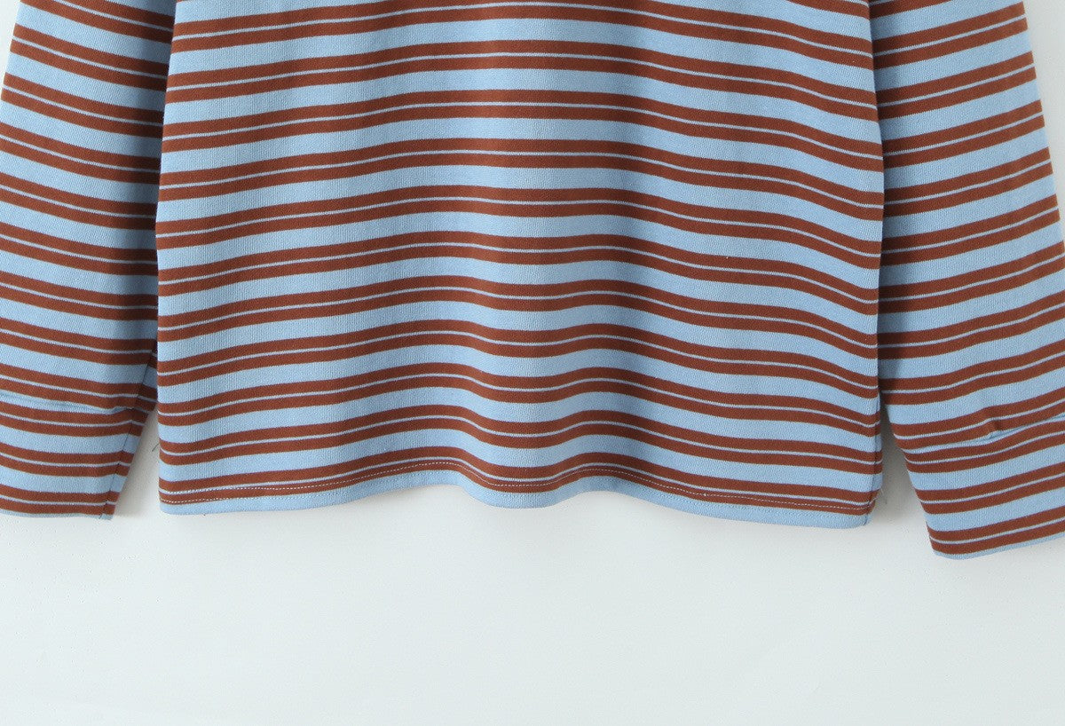 Autumn New Striped Loose Polo Collar Women Tops Fashion Vintage Patchwork Long Sleeve T Shirt Streetwear Women Basic Tops