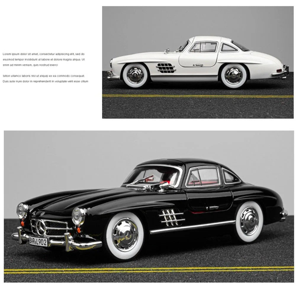 1:24 300SL W140 Carro de Brinquedo Modelo de Liga Fundido com Luz e Som, Carroceria Aberta, Modelos em Miniatura, Brinquedos Clássicos de Presente para Meninos