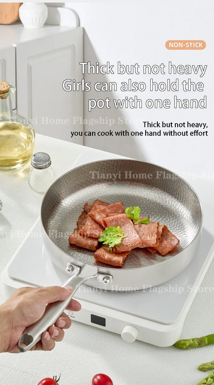 Frigideira 20/24/28cm Antiaderente Wok Titânio Aço Inox Doméstica Ovo Bife Frigideira Fogão de Indução Gás Utensílios de Cozinha