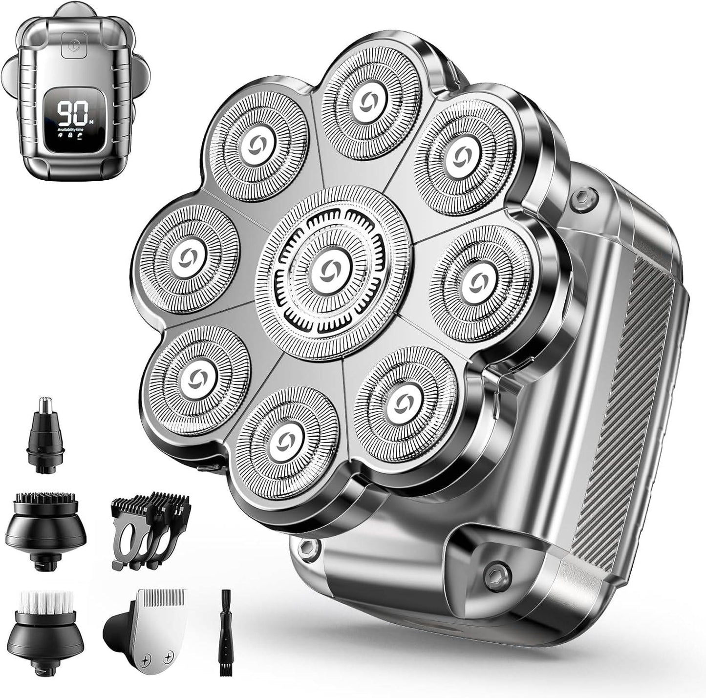 9D Head Shavers for Bald Men 5 in 1 Detachable Head Razor IPX7 Waterproof Wet Dry Rechargeable Electric Shavers for Men