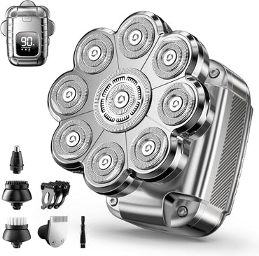 9D Head Shavers for Bald Men 5 in 1 Detachable Head Razor IPX7 Waterproof Wet Dry Rechargeable Electric Shavers for Men