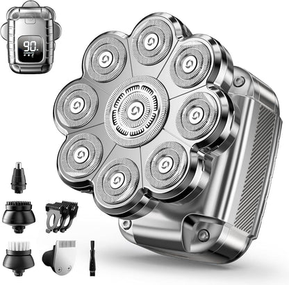9D Head Shavers for Bald Men 5 in 1 Detachable Head Razor IPX7 Waterproof Wet Dry Rechargeable Electric Shavers for Men