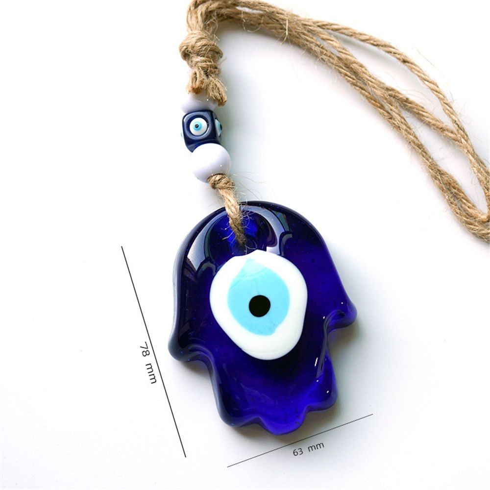 Good Luck Charm Glass Car Decoration Rear View Mirror Evil Eye Hemp Rope Navy Blue Hanging Ornament