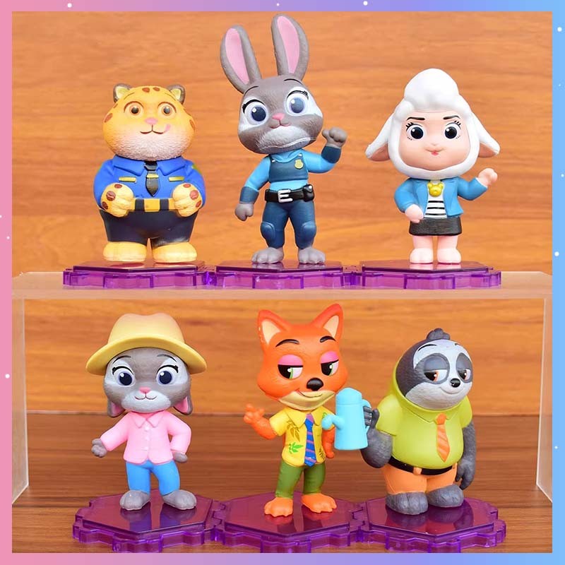 6pc/Set Zootopia Action Figure Judy Nick Disney Cartoon Cute Model Toy Kawaii Collection Doll Desktop Ornament Decoration Gift