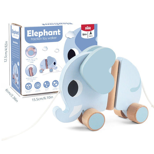 Wooden children's elephant pulling rope cart, towing toys, baby boy, baby girl toddler, children's gifts, early education toys