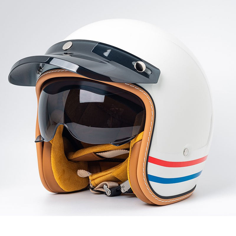 Capacete Aberto de Moto Para Homens E Mulheres Viseira Solar de Lente Dupla Proteção Facial Top Leve Scooter Bicicleta Capacete Retrô 3/4