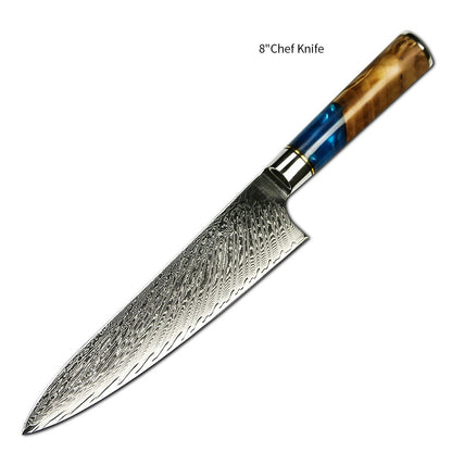 Conjunto de Facas de Cozinha Amber Hot selling 67 Camadas de Aço Damasco Lâmina Super Afiada Fio 10Cr15CoMoV com Cabo de Resina e Madeira