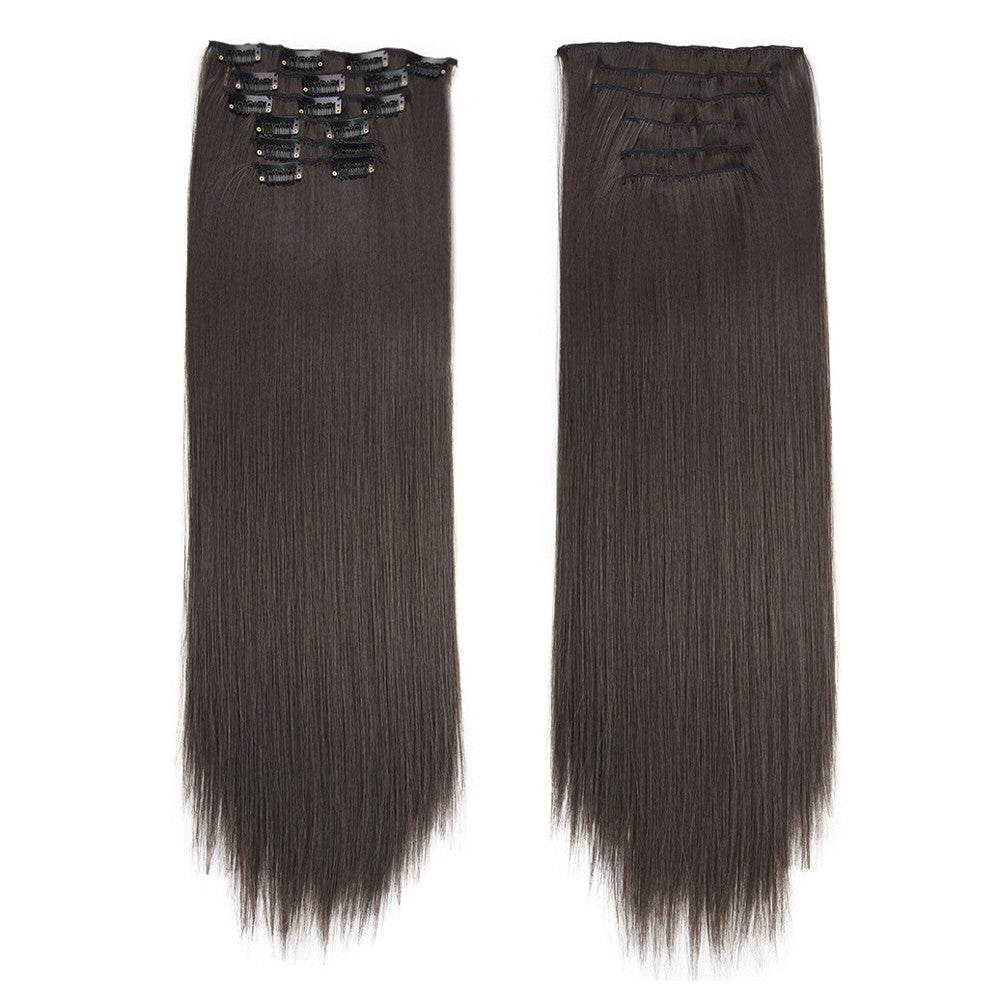 16 Presilhas em Extensões de Cabelo 60cm de Comprimento Liso Sintético Loiro Preto Peças de Cabelo Resistente ao Calor Cabelo Falso 6 Peças/Conjunto