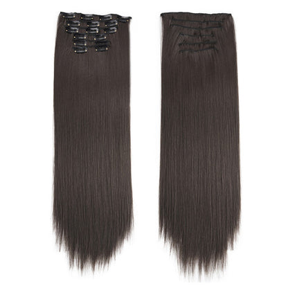 16 Presilhas em Extensões de Cabelo 60cm de Comprimento Liso Sintético Loiro Preto Peças de Cabelo Resistente ao Calor Cabelo Falso 6 Peças/Conjunto