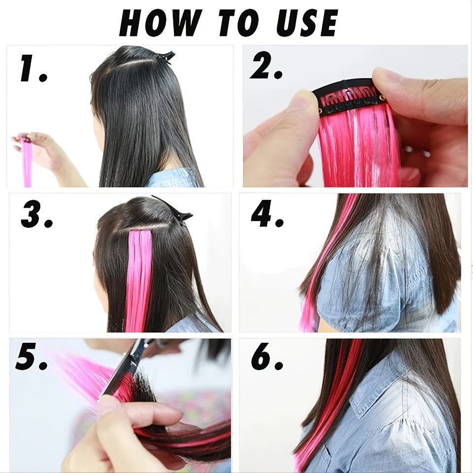 Extensão de Cabelo Sintético LUPU Pena Colorida Fake Hair Clip Em Uma Peça Para Mulheres Cosplay Festa Estilo Y2K