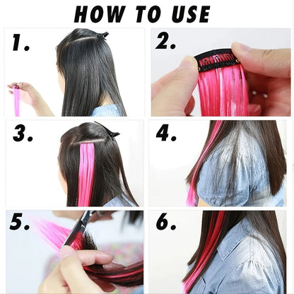 Extensão de Cabelo Sintético LUPU Pena Colorida Fake Hair Clip Em Uma Peça Para Mulheres Cosplay Festa Estilo Y2K