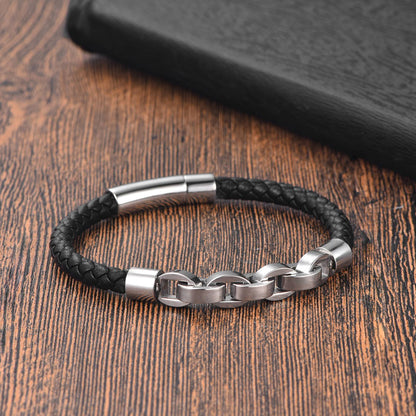 Pulseira de Couro Masculina, Formato Infinito, Padrão Popular, Joias de Aço Inoxidável, Acessórios, Presente
