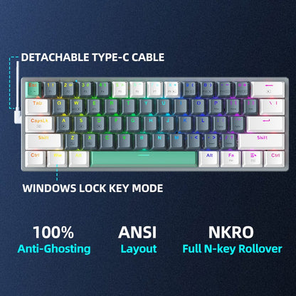 Teclado Mecânico Machenike K500-B61W Tri-mode 60% ANSI Latam-ES Sem Fio Hot-swap para Jogos para PC Gamer