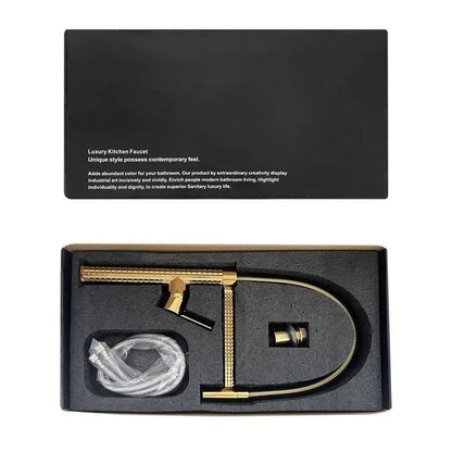 Gold Brass Faucet For Kitchen Sink Rotatable Drop Down Spring Hot And Cold Water Mixers Tap Accessories