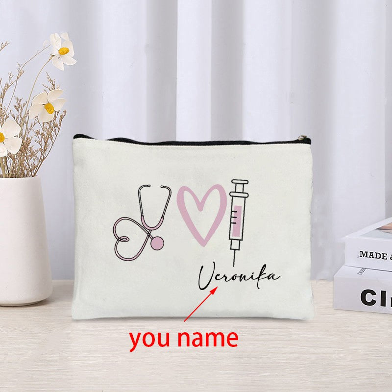 Stethoscope Nurse Custom Name Canvas Bag Organizer Travel Storage Medicine Bags Perfume Lipstick Pouch Personalized Gift Nurses
