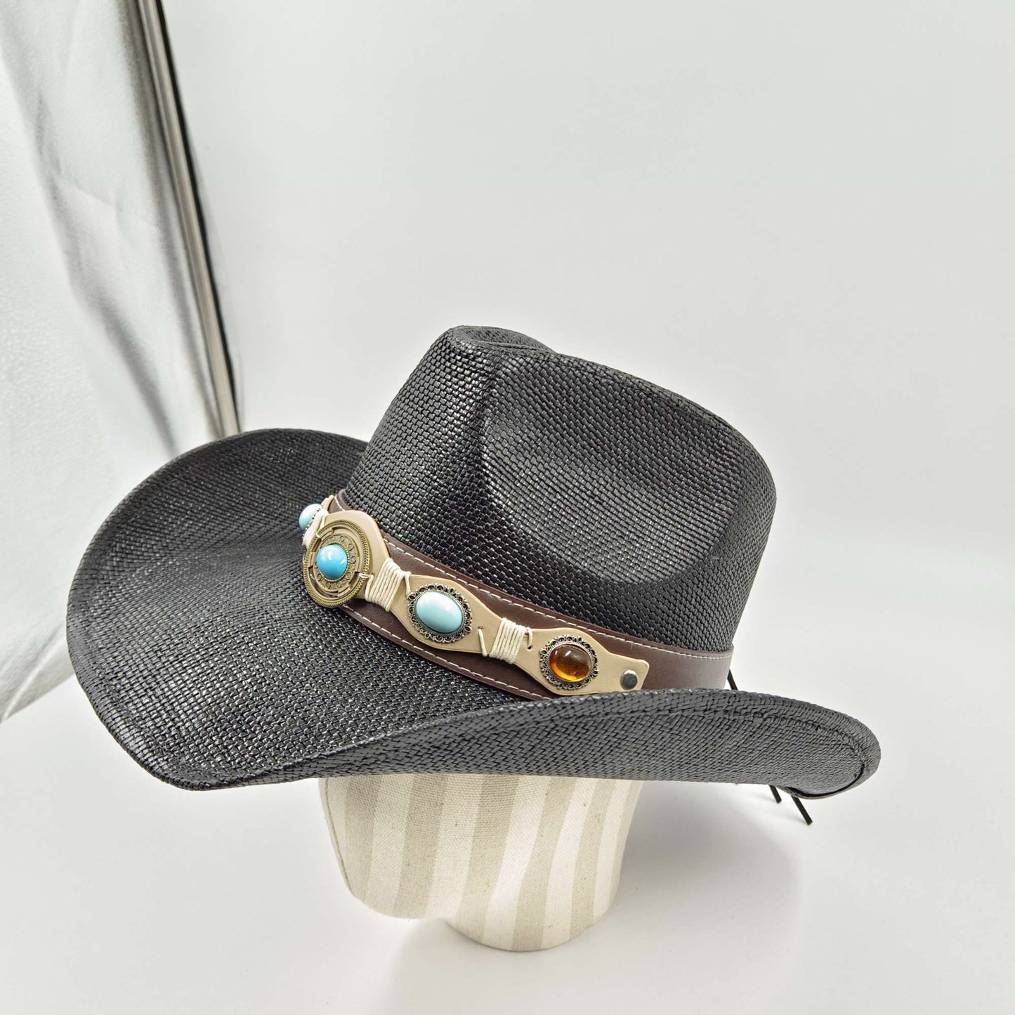 Chapéu de vaqueiro ocidental feito à mão com bordado tridimensional, chapéu de palha masculino, chapéu feminino para atividades ao ar livre, luxo leve europeu e americano