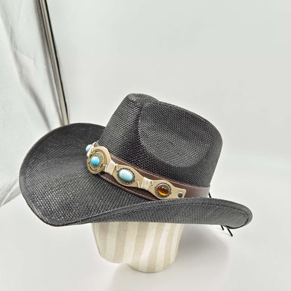 Chapéu de vaqueiro ocidental feito à mão com bordado tridimensional, chapéu de palha masculino, chapéu feminino para atividades ao ar livre, luxo leve europeu e americano