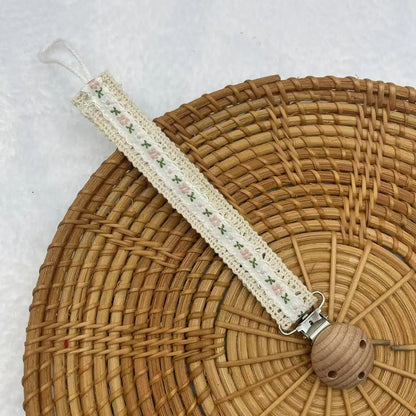 Wooden Baby Pacifier Chain Cute Flower Print Dummy Nipple Holder Guard Teether Pendant Baby Accessories