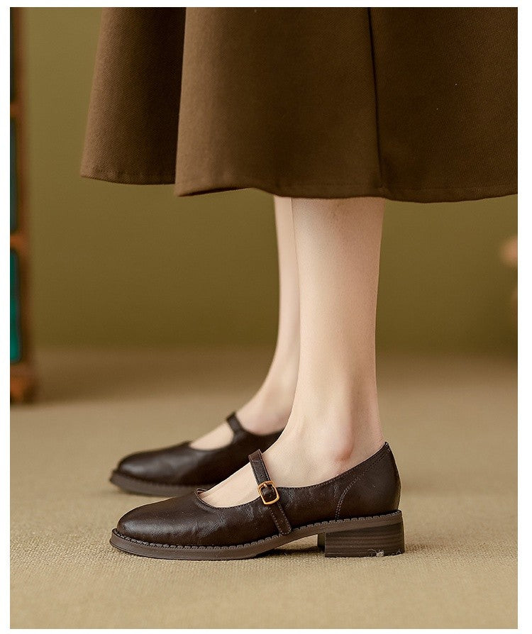 Mary Janes Women's Shoes Round Toe Flats Spring and Autumn New Fashion Buckle Strap Shallow Mouth Low Heels Loafers Women Flats