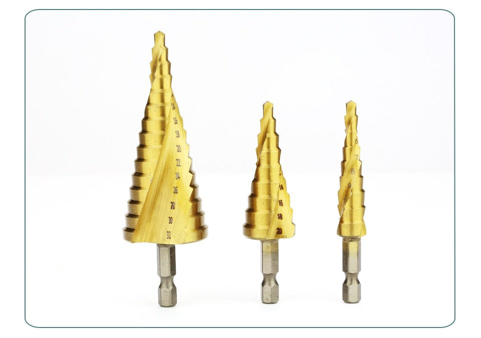 Broca escalonada de titânio HSS, conjunto de brocas escalonadas de alta velocidade, ferramentas de broca tipo serra, broca cônica para metal e madeira 4-12 4-20 4-32mm
