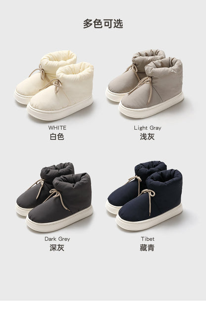 Winter Warm Thick Furry Women Ankle Boots Indoor Lace-up Plush Slippers Ladies Men Home Cotton Shoes