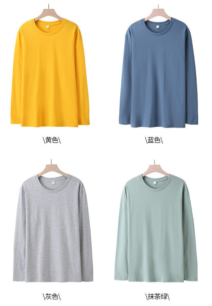 Long Sleeves T-Shirts Men 100% Cotton Tee Tops Male Autumn Basic Plain Color Tshirts Women Normal Fit Size M-5XL Under Wear Man