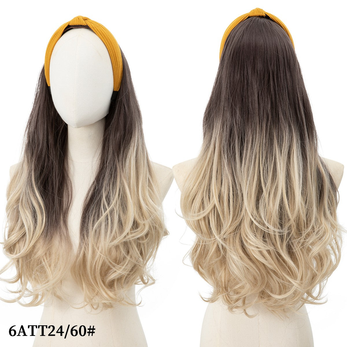 Peruca de Cabelo Sintético Longo Ondulado com Faixa Feminina Ombré Castanho Preto Loiro Cosplay Natural Resistente ao Calor Meia Peruca para Mulheres