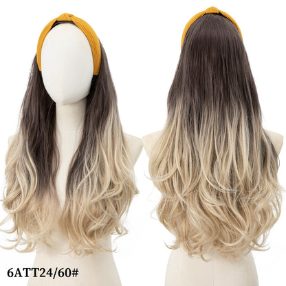Peruca de Cabelo Sintético Longo Ondulado com Faixa Feminina Ombré Castanho Preto Loiro Cosplay Natural Resistente ao Calor Meia Peruca para Mulheres