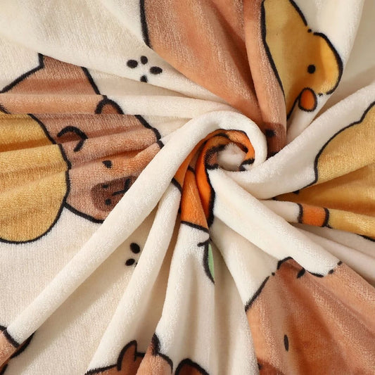Cartoon Capybara Blanket Warm Flannel Nap Blanket Soft Comfortable Pillowcase Sofa Bed Sleeping Blanket Bedspread Girl Soft