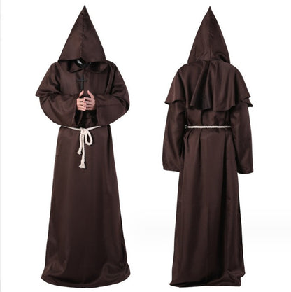 Medieval Hooded Monk Friar Priest Wizard Long Robe Unisex Adult Loose Stage Outfit For Masquerade Theme Party Halloween Cosplay