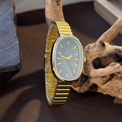New Golden Retro Fashion Elliptical Quartz Watch Ladies Steel Strap Gold Watch Stylish Niche Timepiece