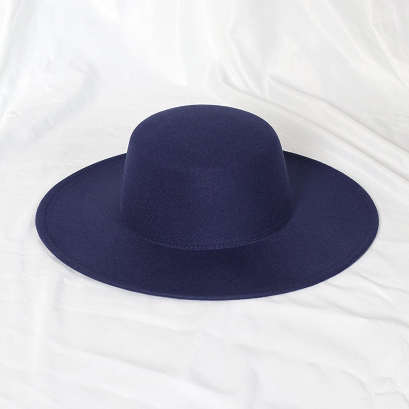 2022 new oversized edge flat top hat retro French felt hat outdoor sun hat women's big-brimmed fedora hat