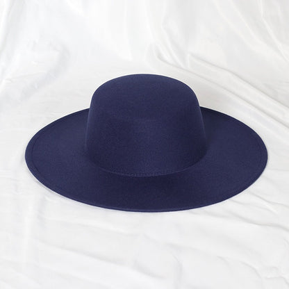 2022 new oversized edge flat top hat retro French felt hat outdoor sun hat women's big-brimmed fedora hat
