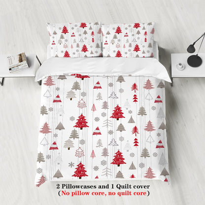 3-piece Christmas themed Christmas tree pattern print (1 duvet cover+2 pillowcases, no core) comfortable bedding set